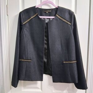 Preston & York Jacket Blazer Black With Gold Trim Size 16